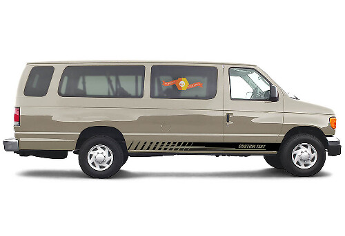 2x lado Ford E-Series chasis vinilo rayas cuerpo calcomanía vinilo gráficos pegatina texto personalizado estilo 1
