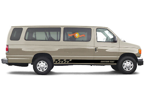 2x lado Ford E-Series chasis vinilo rayas cuerpo calcomanía vinilo gráficos pegatina texto personalizado estilo 4
