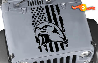 Calcomanía de vinilo para capó de la bandera de EE. UU. Águila angustiada de Jeep Se adapta a cualquier pájaro de capó
