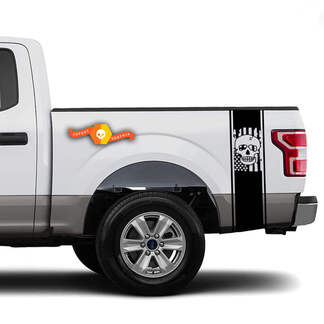 Bandera de EE. UU. Skull racer Bed Side Stripes Truck calcomanías - Se adapta a Ram Chevy Ford Jeep Gladiator
