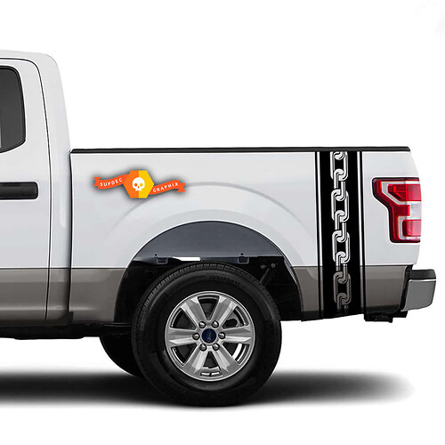Calcomanías adhesivas para camiones con rayas laterales de cama de Chain Racer, se adapta a Ram Chevy Ford Jeep Gladiator
