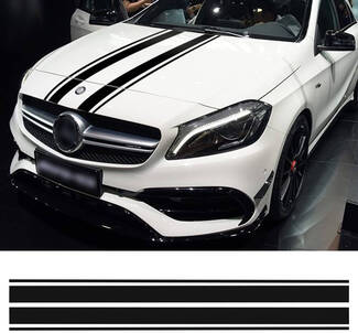 Calcomanía de capó, pegatina de rayas negras para Mercedes Benz A C GLA GLC CLA 45 AMG W176 C117 W204 W205, gráficos de rayas de capó estilo
