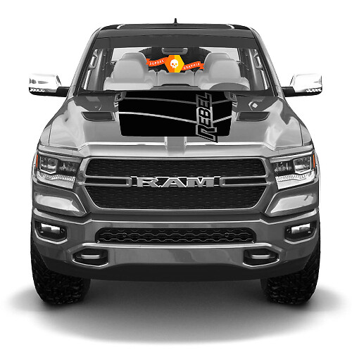 Calcomanía de vinilo con franjas y letras Rebel para capó Dodge Ram Rebel