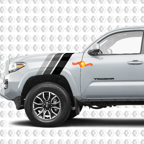 Calcomanías de vinilo de raya monocromática retro para capó y guardabarros delanteros para Toyota Tacoma 2016-2020