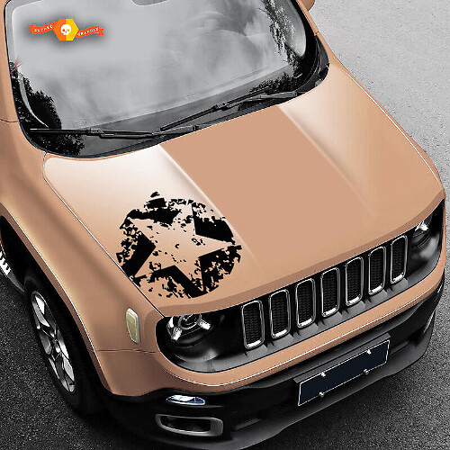 Calcomanía de vinilo desgastada con estrella del ejército para capó, estilo grunge, para Jeep Renegade