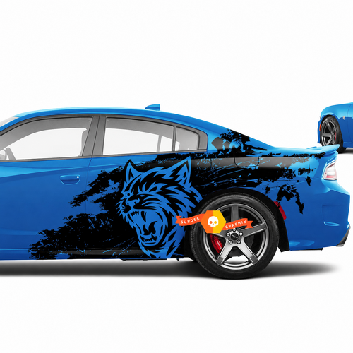 Custom Cat Head Distressed Grunge Pair Lateral Guardabarros trasero Adhesivo de vinilo para Dodge Challenger Hellcat