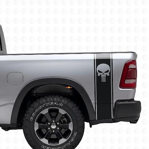 Kit de calcomanías de vinilo con franjas laterales y calavera Punisher para Dodge Ram