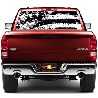 Bandera estadounidense negro apenado Grunge pintado Vintage ventana trasera calcomanía gráfico camión Perf vinilo perforado
