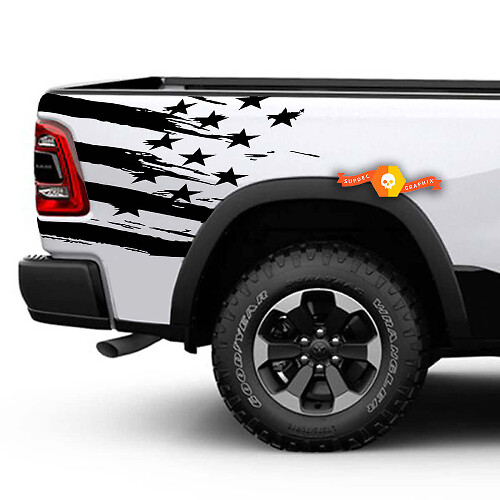 Kit de vinilo para lado trasero con bandera americana desgastada para Dodge Ram