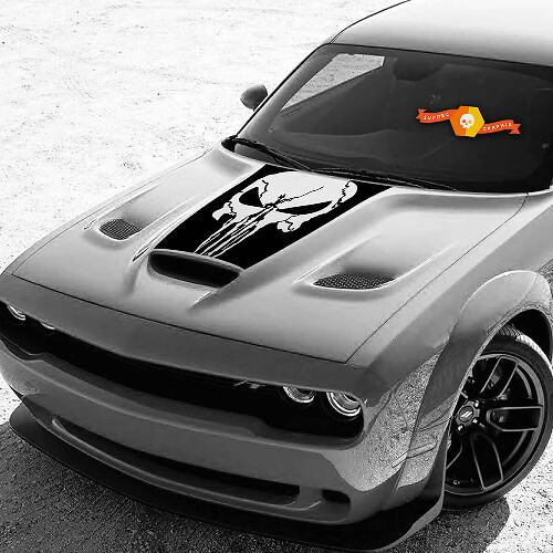 Calcomanía de vinilo con gráfico de calavera Punisher para capó Dodge Challenger GT