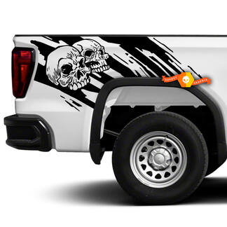 2 Side Skull Distressed Grunge Design Side Bed Pickup Vehículo Camión Vinilo Gráfico Calcomanía Portón Trasero
