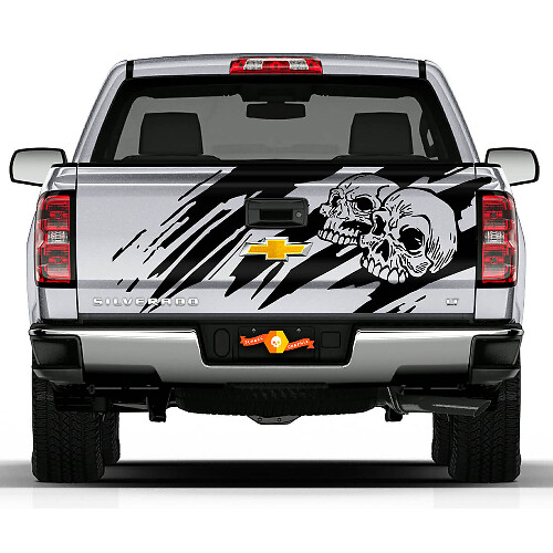 Calcomanía de vinilo para portón trasero con diseño desgastado de calavera para Chevrolet Silverado