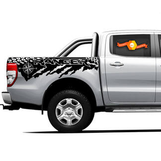 2 X Ranger Raptor Destroyed Tire Tracks Bed Side Vinilo Calcomanías Nuevo

