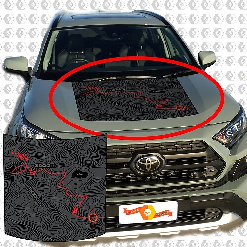 Vinilo adhesivo de blackout para capó con mapa topográfico para Toyota RAV4 2019