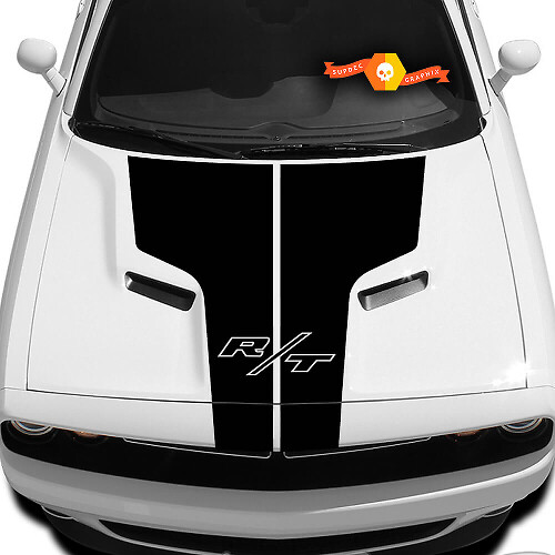 Vinilo adhesivo de franjas dobles en el capó R/T para Dodge Challenger