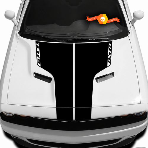 Etiqueta adhesiva de vinilo de franja doble para capó TXT8 para Dodge Challenger 2009-2014