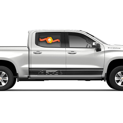 2 calcomanías Mirage 4x4 vinilo pegatina gráfica raya Chevrolet Silverado Crew Cab
