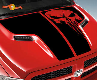 Dodge 2010 2018 se adapta a Ram 1500 2500 Rebel Punisher Skull Rebel Hood Logo Camión Vinilo Calcomanía Gráfico Pick Up Pickup
