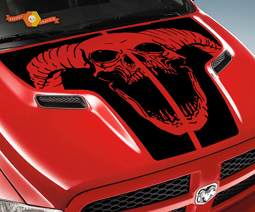 Calcomanía de vinilo gráfica de capó con calavera de carnero para Dodge Ram 1500 2500 2010-2018