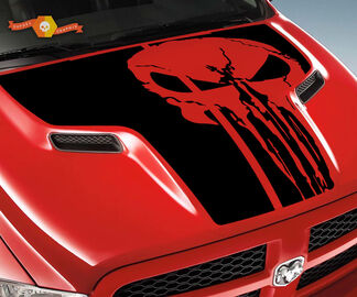 Dodge 2010 2018 se adapta a Ram 1500 2500 Punisher Skull Grunge Hood Logo Truck vinilo calcomanía gráfico Pick Up Pickup
