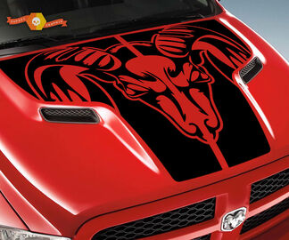 Dodge 2010 2018 se adapta a Ram 1500 2500 Ram Tribal Skull Grunge Hood Logo Truck vinilo calcomanía gráfico Pick Up Pickup
