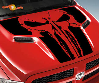 Dodge 2010 2018 se adapta a Ram 1500 2500 Large Punisher Skull Grunge Hood Logo Truck Vinyl Decal Graphic Pick Up Pickup
