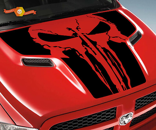 Calcomanía de vinilo para capó con calavera estilo Punisher para Dodge Ram 1500 2500 2010-2018