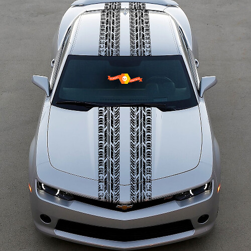 Calcomanía de vinilo de rayas de huellas de neumáticos dobles para capó, techo y maletero para Chevy Dodge Mustang