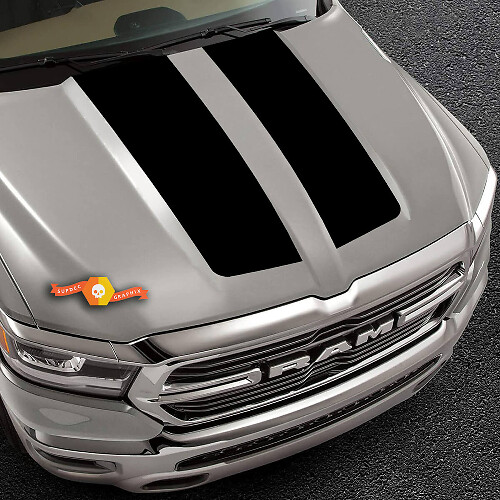 Kit de calcomanías de vinilo con franjas negras gemelas para capó para Dodge Ram 1500 2019-2020