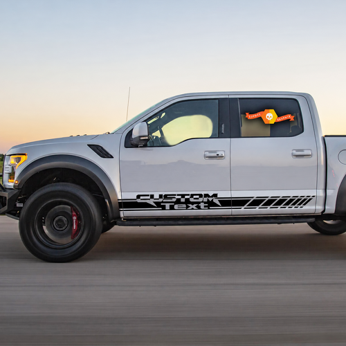 CUSTOM Text Strobe Side Stripe Pair Lateral Adhesivo de vinilo para Ford F-150 Raptor