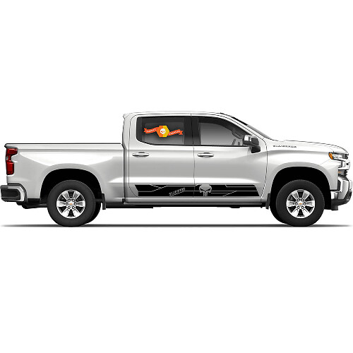 2 pegatinas de vinilo con diseño de calavera de Punisher para Chevy Chevrolet Silverado y puerta lateral
