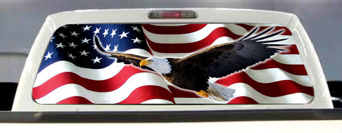 Calcomanía gráfica perforada de vinilo para ventana trasera de camioneta pick-up con águila de la bandera estadounidense